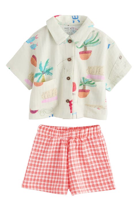 Kids' Print Shirt & Gingham Shorts Set (Little Kid)