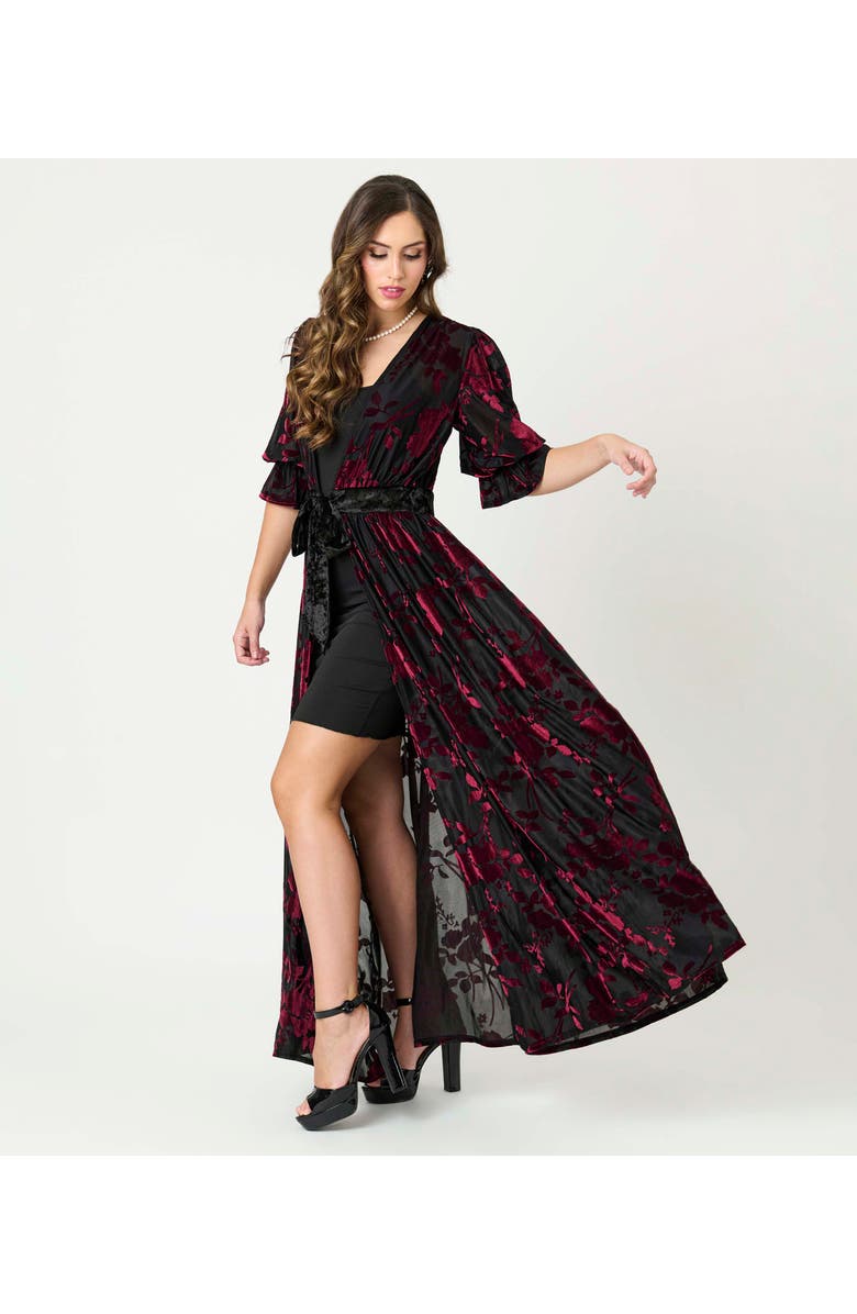 Unique Vintage Floral Velvet Burnout Duster, Alternate, color, Black