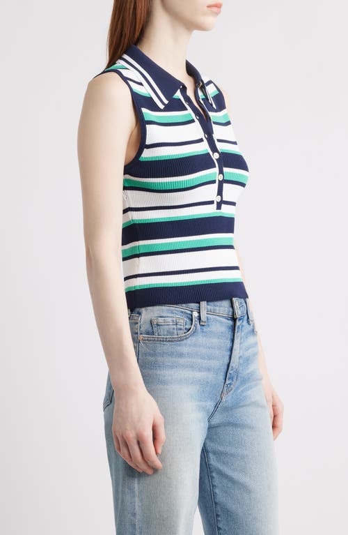 525 Vivienne Stripe Sleeveless Polo Sweater In Dark Blue Multi