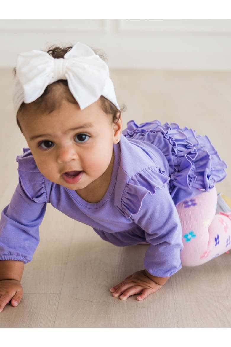 Long Sleeve Flutter Bubble Romper, Alternate, color, Wisteria Purple