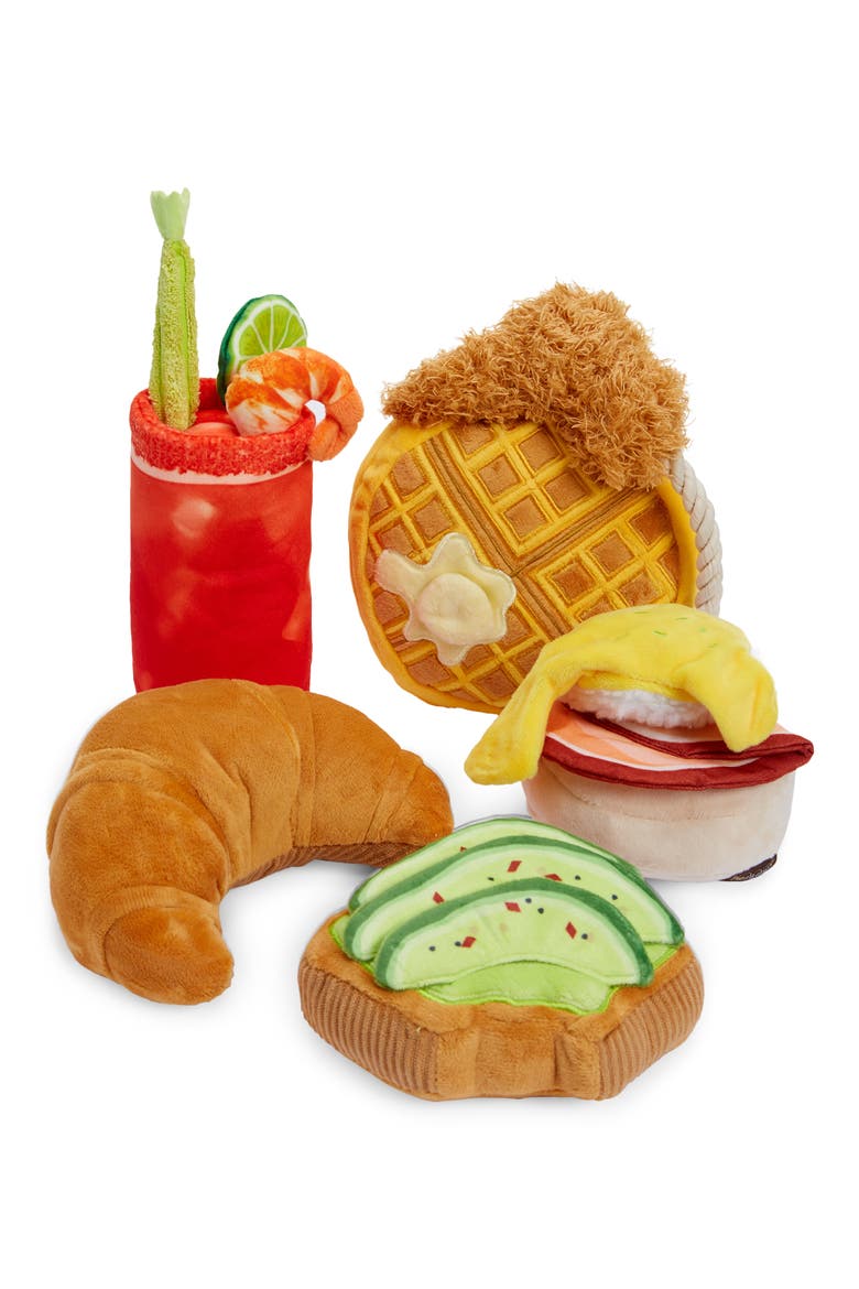 5-Piece Plush Dog Toy Set, Main, color, BRUNCH
