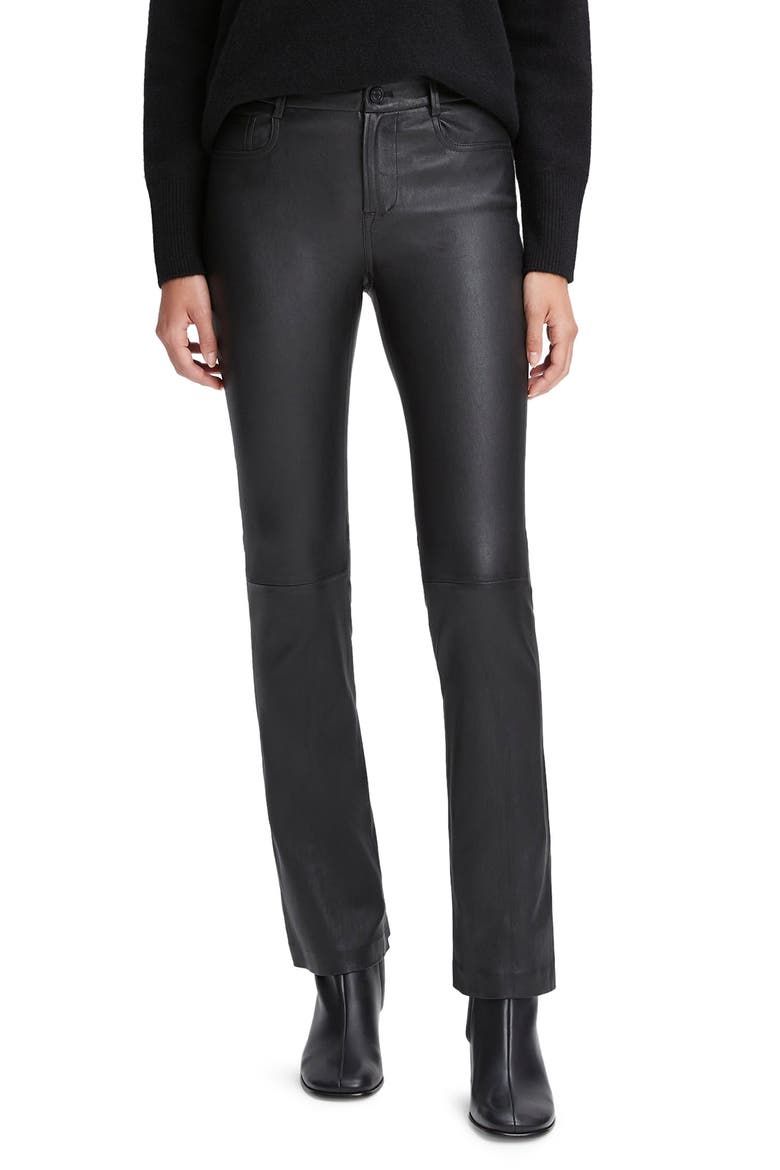 Stretch Bootcut Leather Pants, Main, color, BLACK
