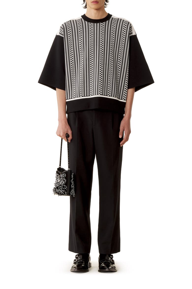 Loose-Fit T-Shirt In Silk And Cotton Jacquard, Main, color, Black/Ecru