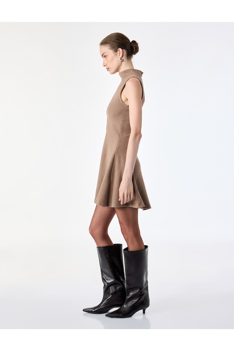 High Neck Flared Mini Dress, Alternate, color, CAMEL