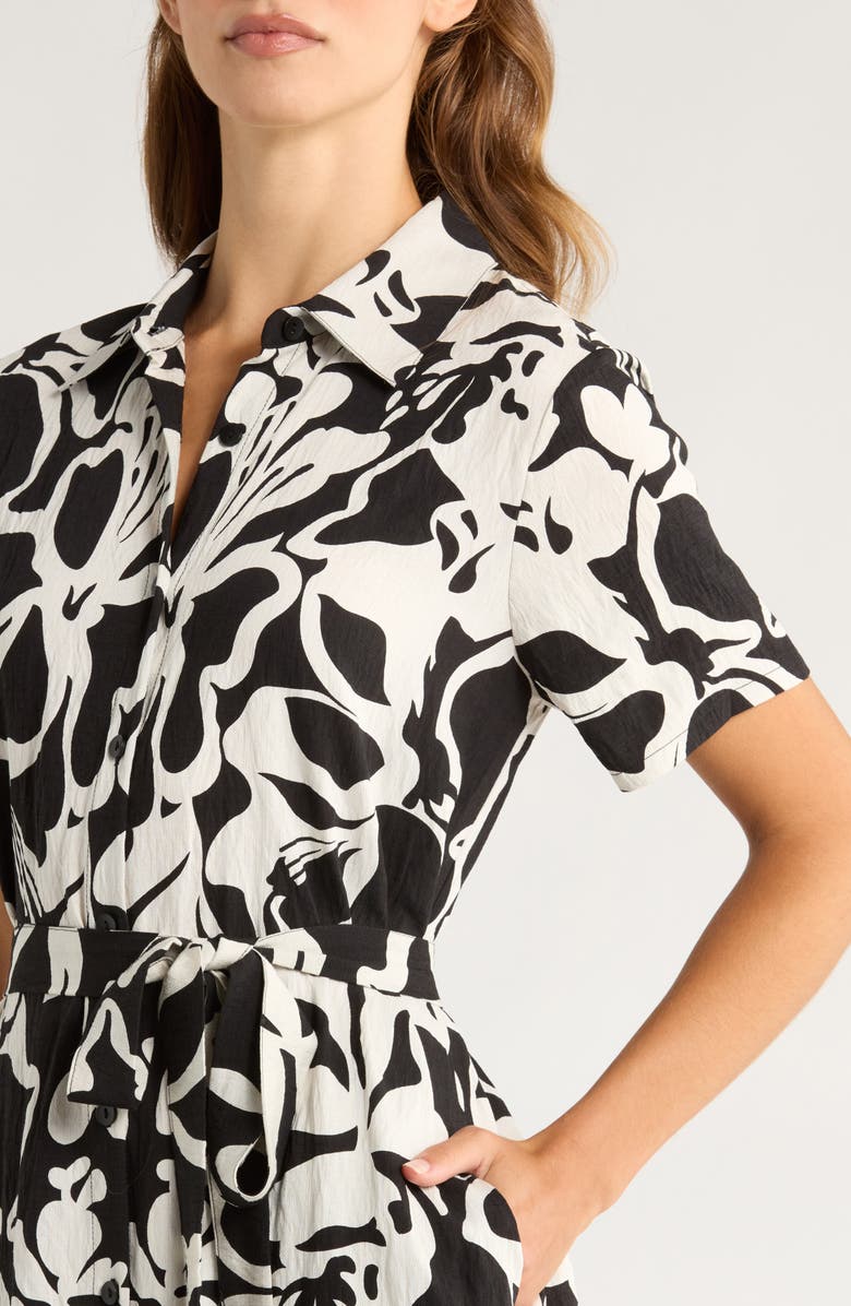 MELLODAY Printed Shirtdress, Alternate, color, Black/ White Pattern