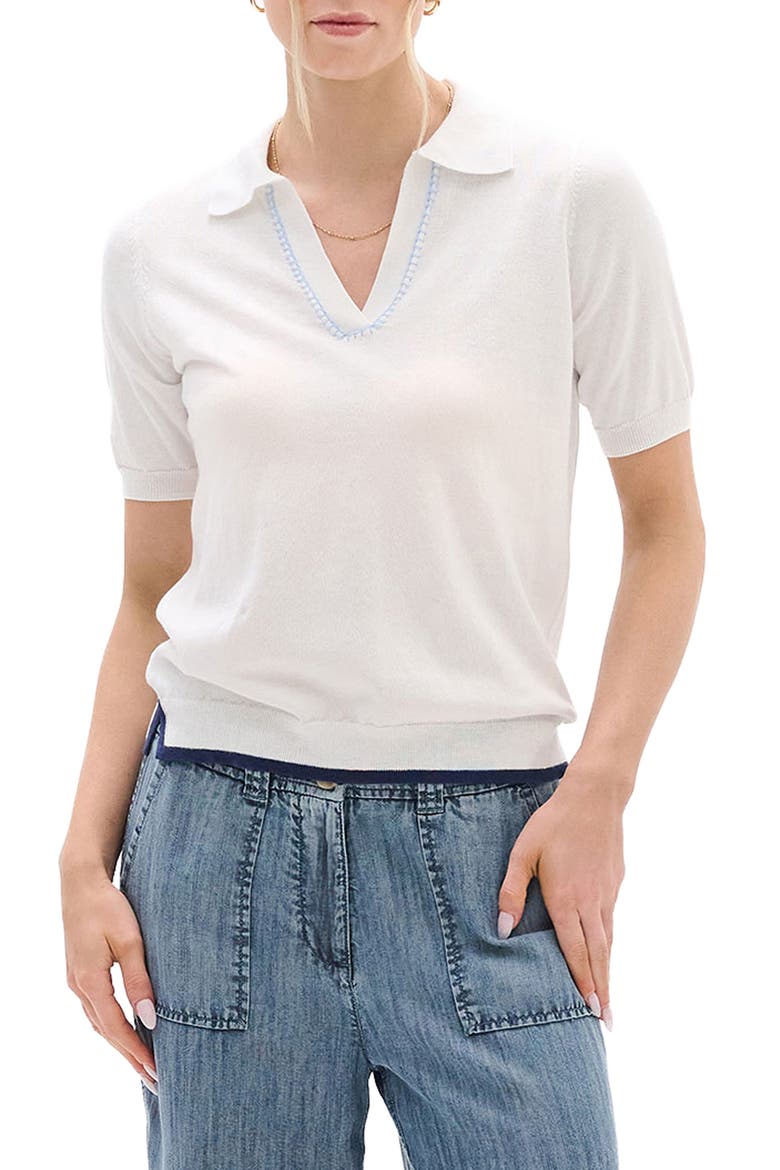 Johnny Collar Short Sleeve Sweater, Main, color, WHITE