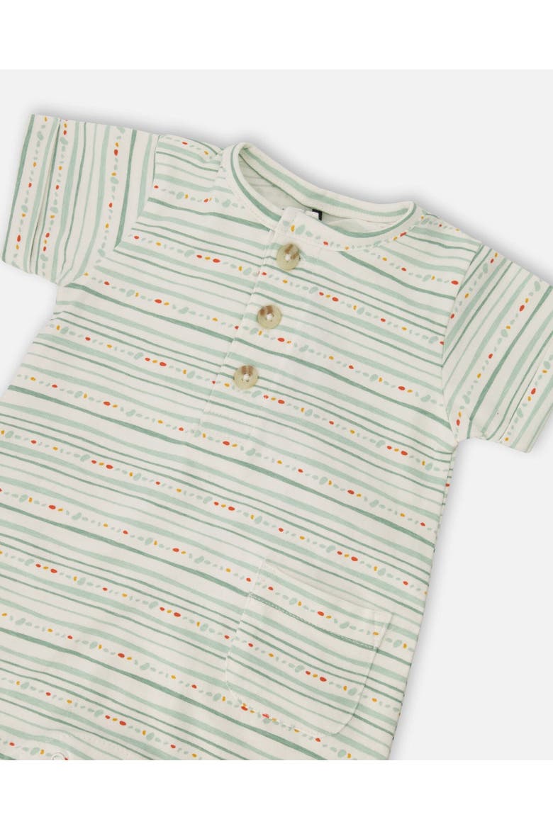 Printed Organic Cotton Romper, Alternate, color, White Printed Mint Green Lines
