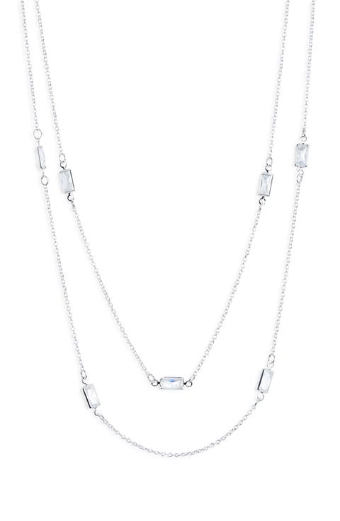 Baguette Cubic Zirconia Station Layered Necklace