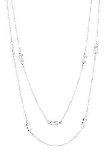 Nordstrom Rack Baguette Cubic Zirconia Station Layered Necklace In Silver