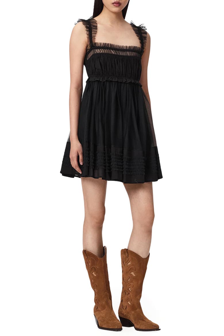 Angela Tulle Detail Minidress, Main, color, BLACK