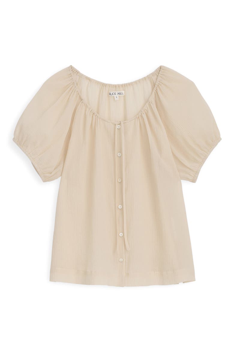 Rose Crinkle Tie Neck Cotton Top, Alternate, color, OFF WHITE