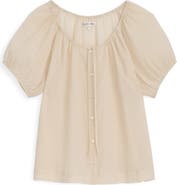 Alex Mill Rose Crinkle Tie Neck Cotton Top