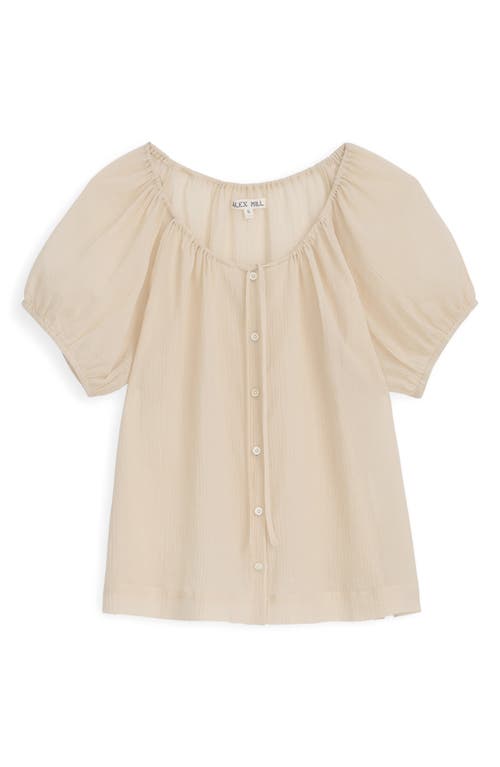 Alex Mill Rose Crinkle Tie Neck Cotton Top In Brown