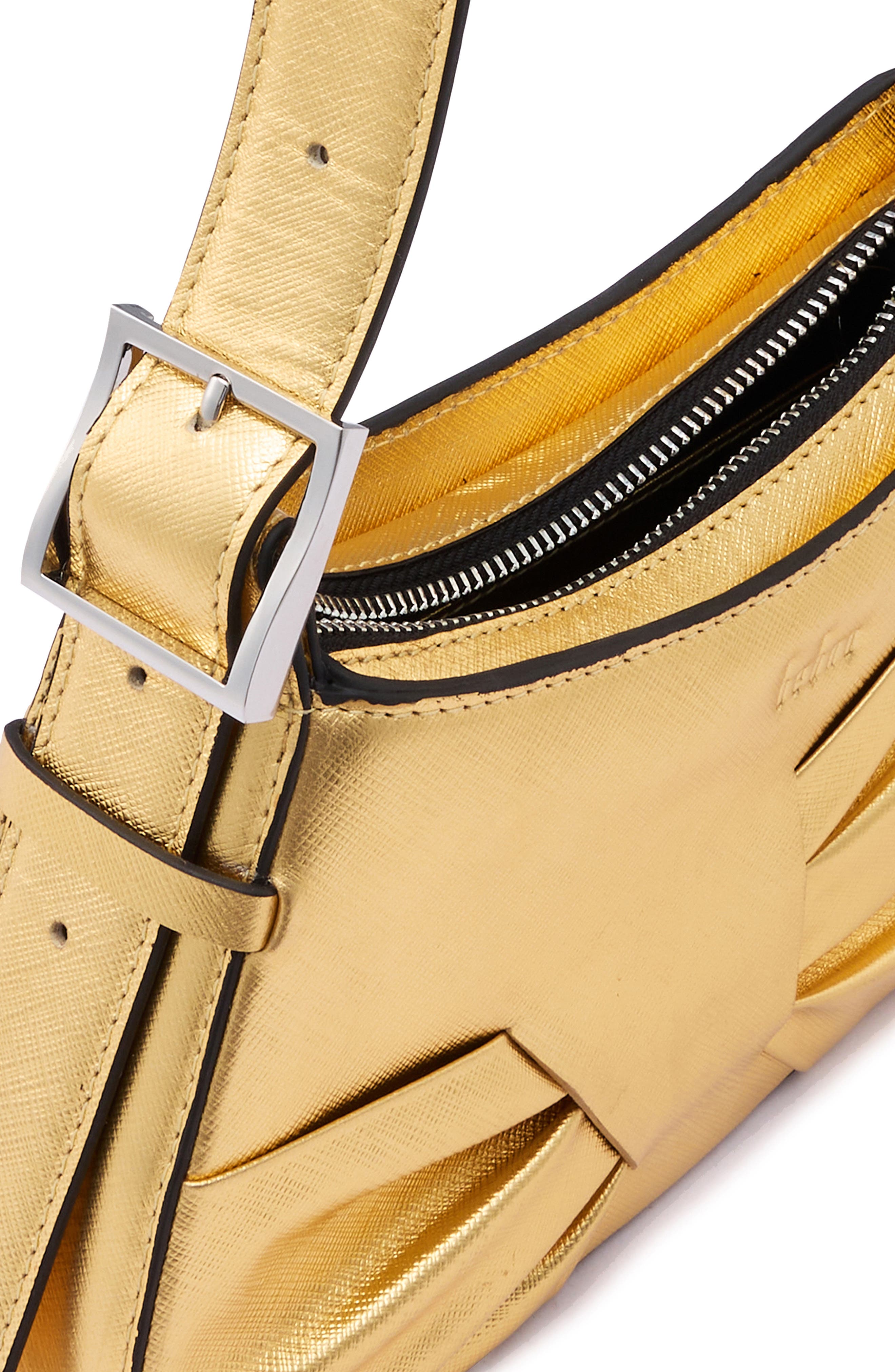 Mini Leena Crosshatched Metallic Leather Shoulder Bag, Alternate, color, GOLD