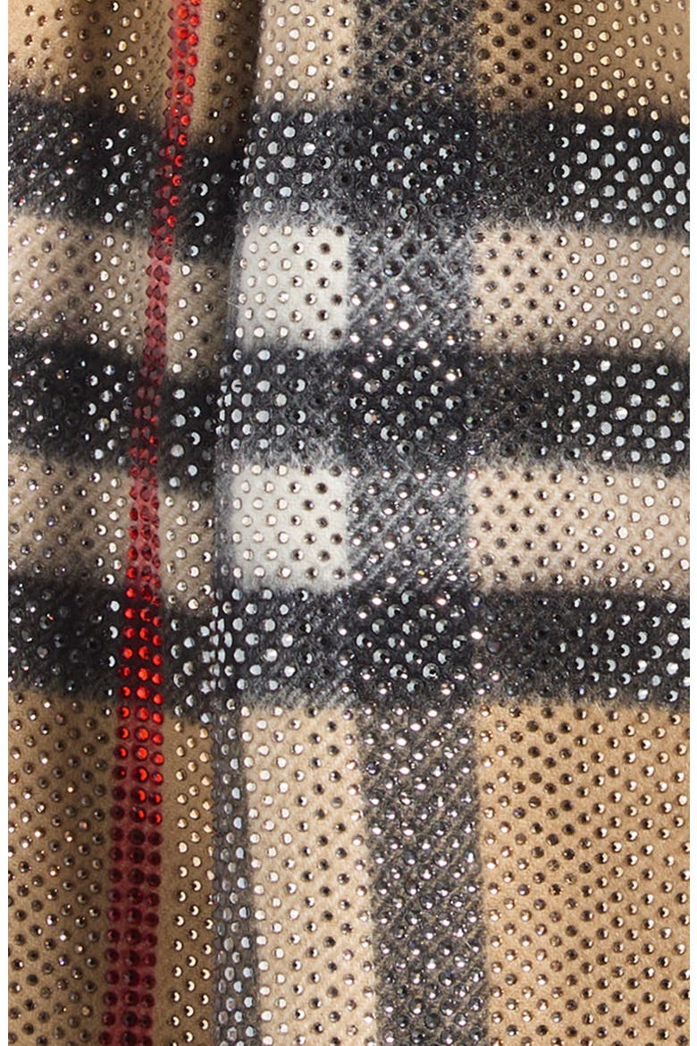 Crystal Embellished Check Cashmere Fringe Scarf, Alternate, color, ARCHIVE BEIGE