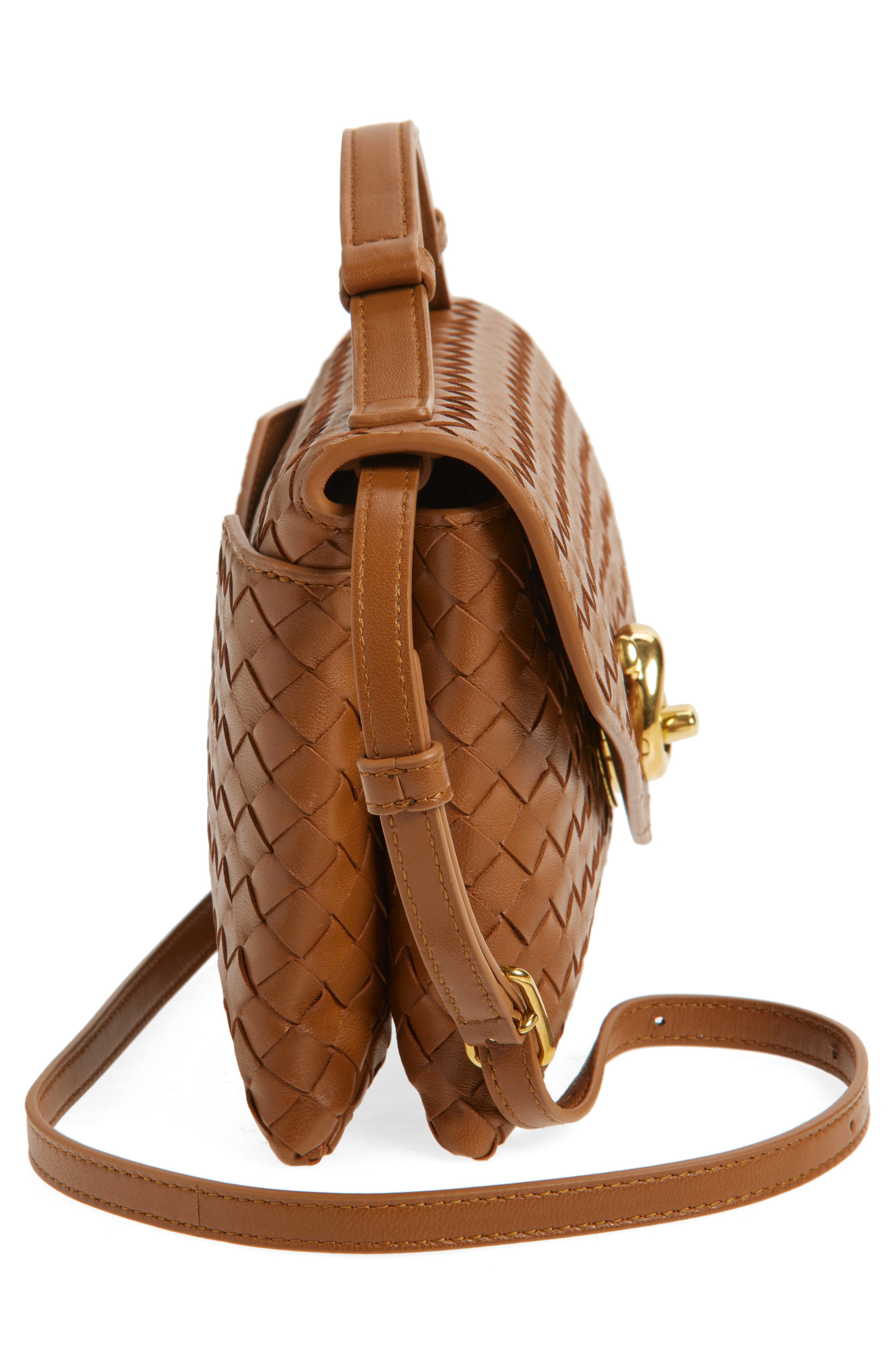 Bottega Veneta Knot Lock Intrecciato Leather Shoulder Bag, Alternate, color, 2599 Amber-M Brass