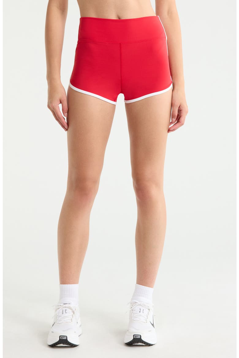 Sporty High Waist Shorts, Main, color, CHERRY/WHITE