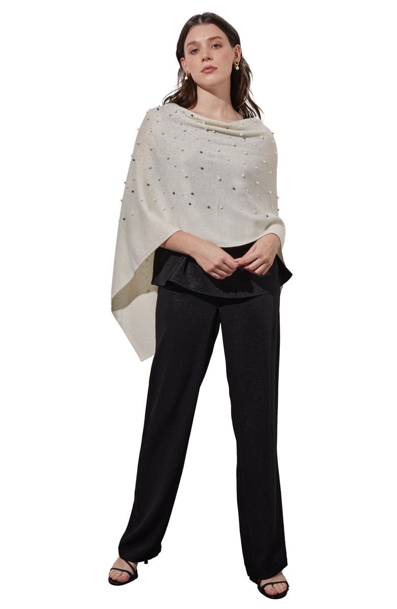 Ming Wang Imitation Pearl & Bead Detail Wool & Cashmere Poncho, Alternate, color,