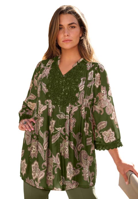 Plus Size Juliet Lace Trim Button-Down Shirt