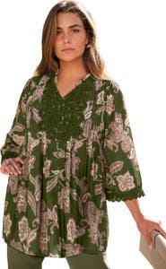Roaman's Plus Size Juliet Lace Trim Button Down Shirt