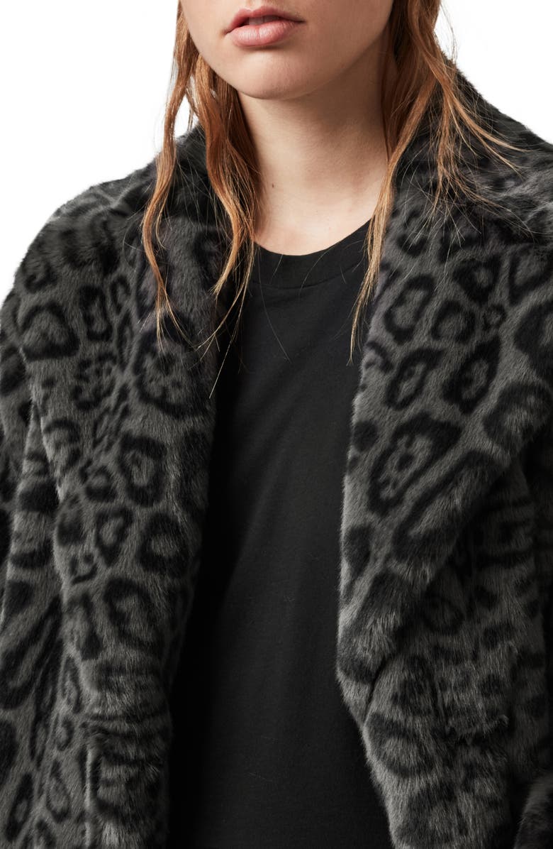 AllSaints Amice Leopard Print Faux Fur Coat, Alternate, color, 