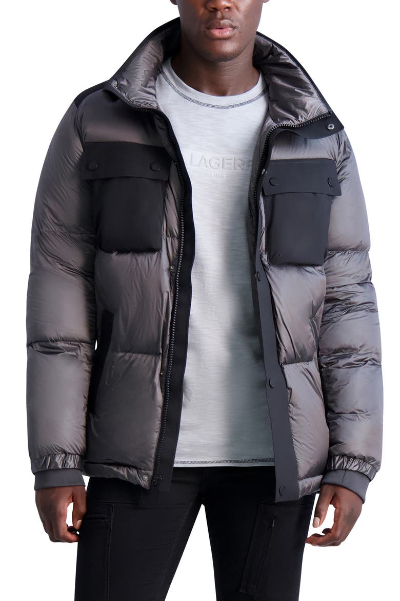 Mixed Media Quilted Coat, Main, color, GREY