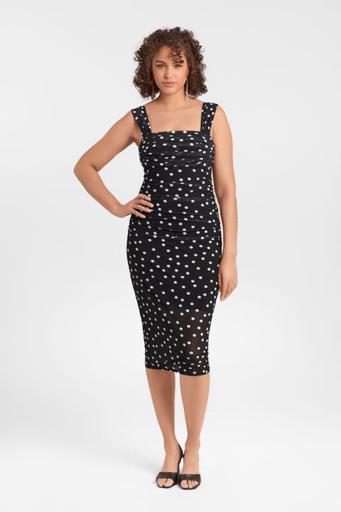 Sculpting Shapewear Draped Mesh Midi Dress