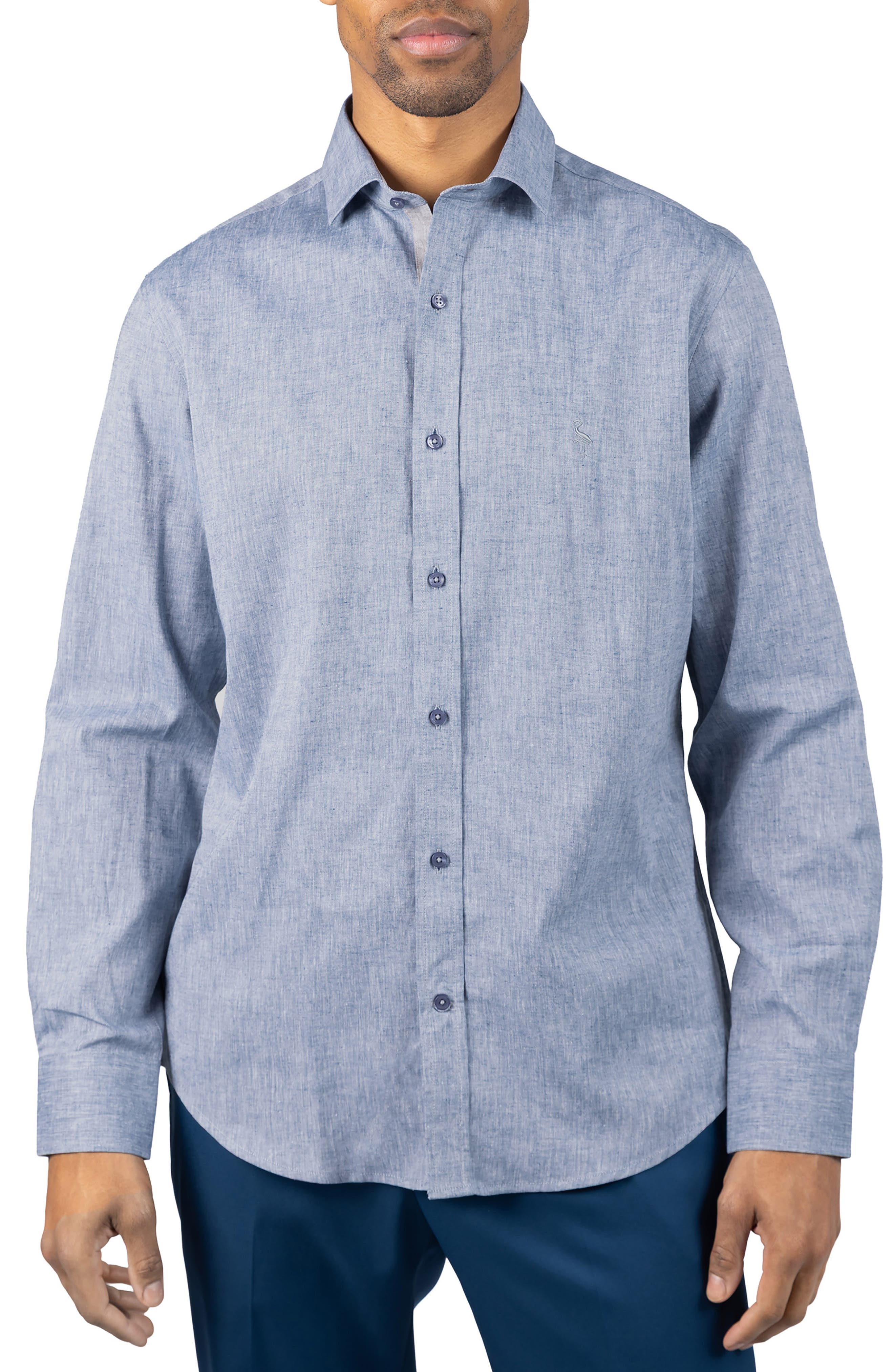 Melange Linen Blend Button-Up Shirt - image 5