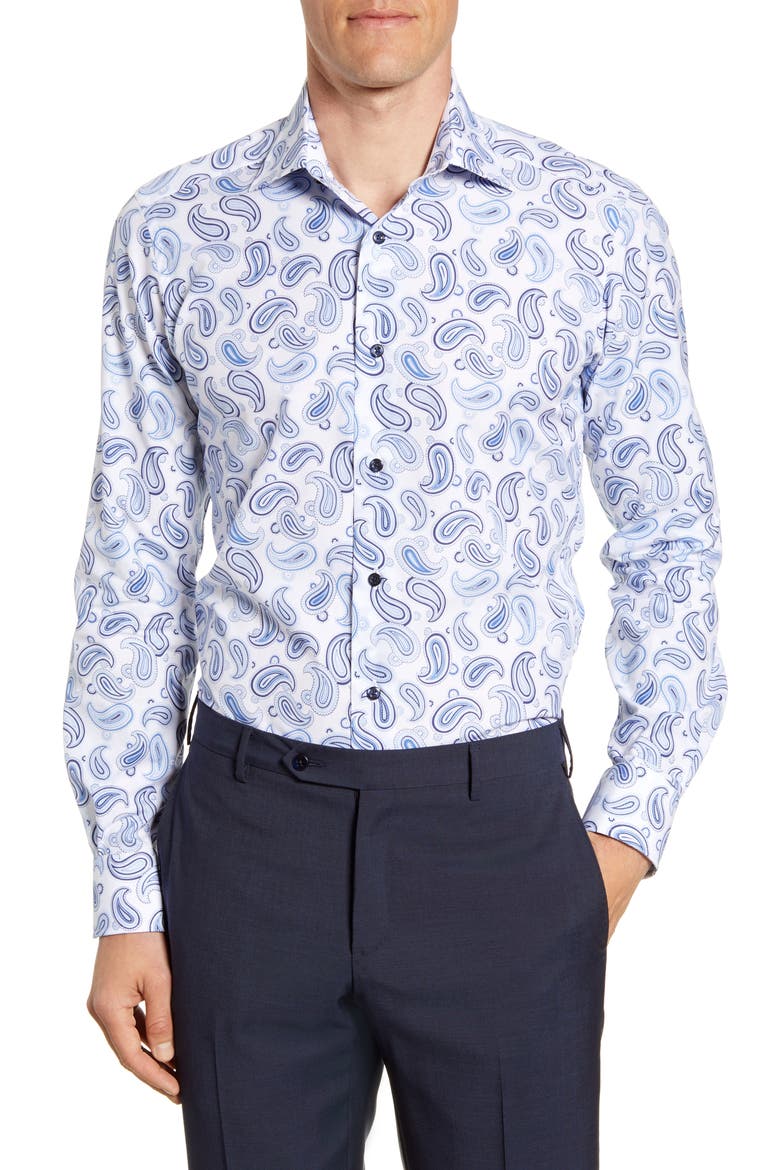 Trim Fit Paisley Dress Shirt, Main, color, WHITE/ BLUE