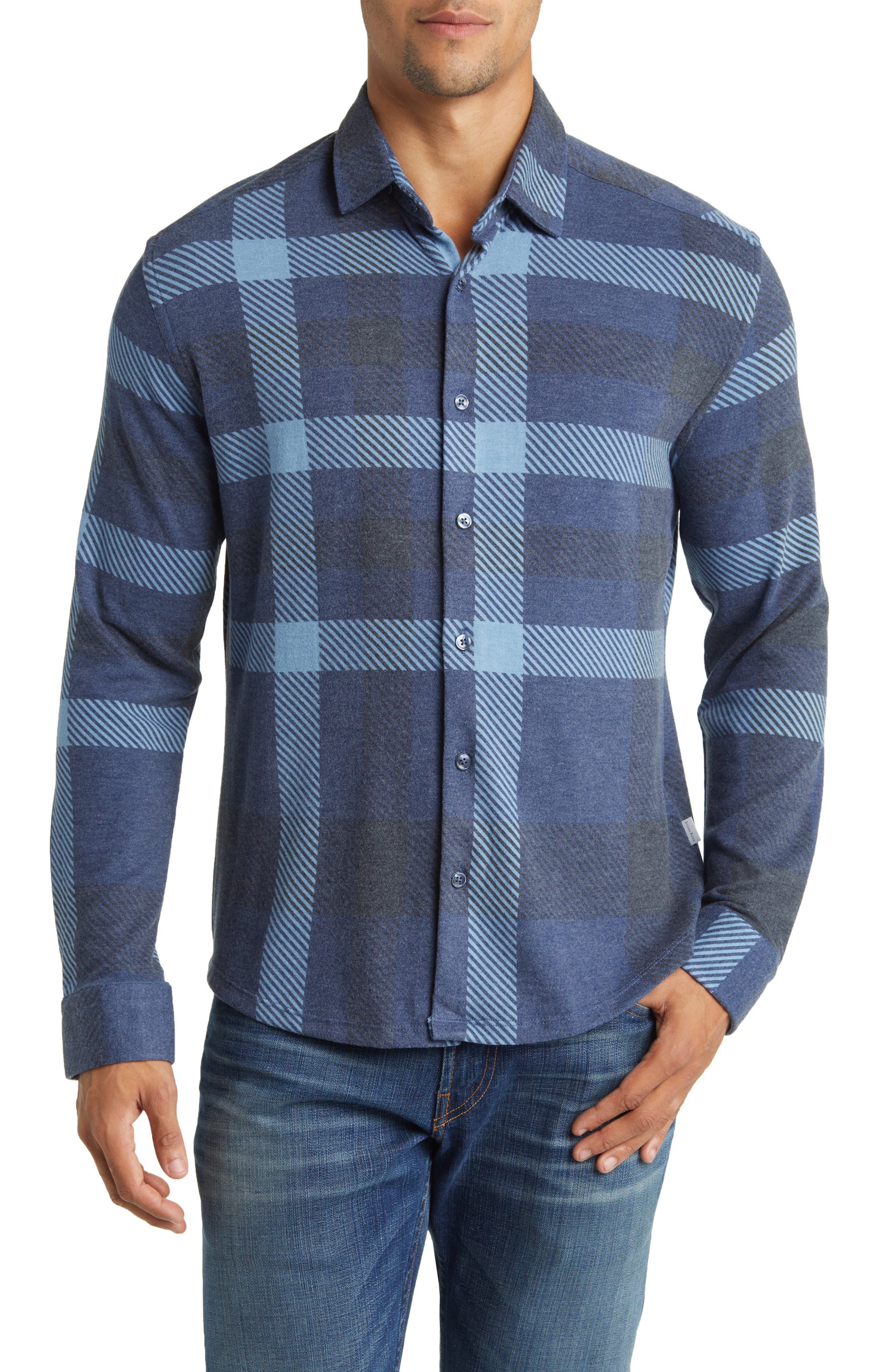 Stone Rose Big Plaid Tech Fleece Button-Up Shirt