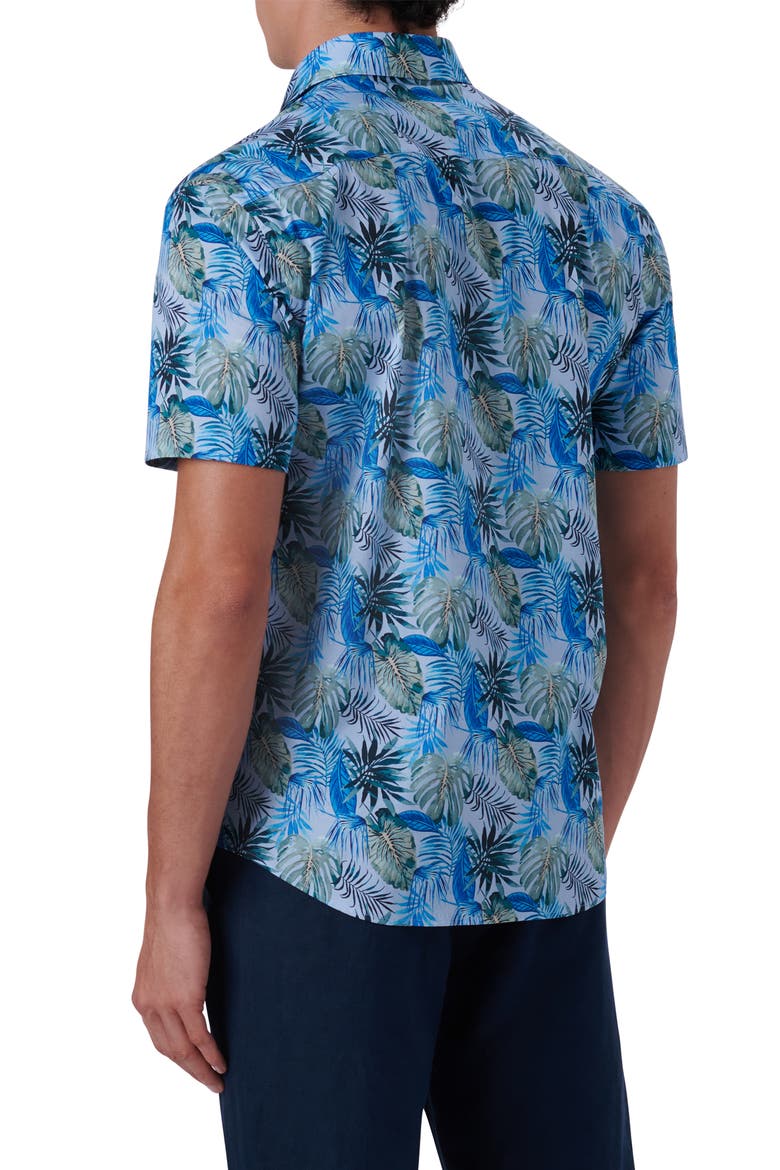 Classic Fit Print Stretch Cotton Short Sleeve Button-Up Shirt, Alternate, color, SKY