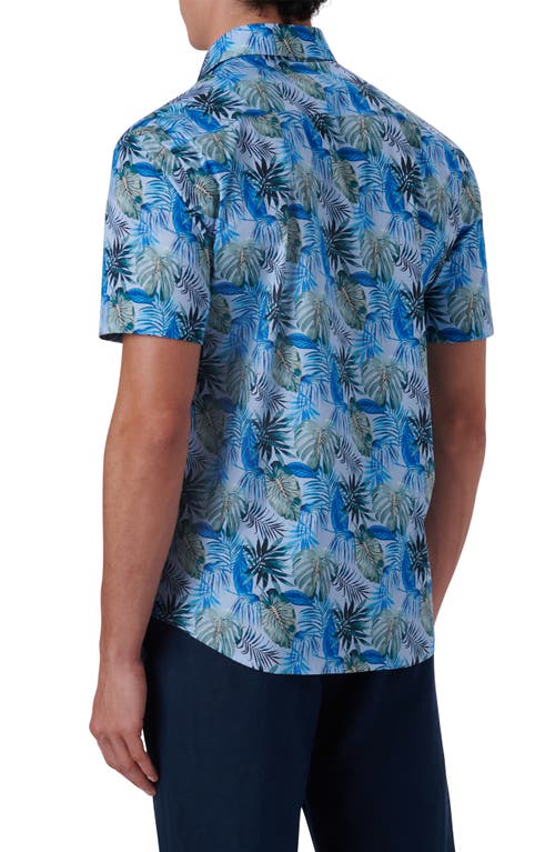 Bugatchi Shaped Fit Print Stretch Cotton Short Sleeve Button-up Shirt In Blue