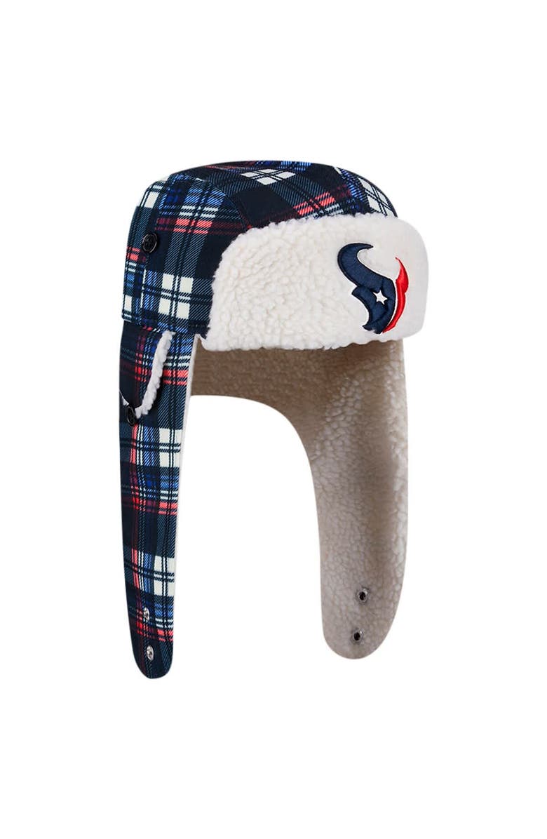 New Era Navy Houston Texans Sideline Plaid Sherpa Trapper Hat, Alternate, color, Navy
