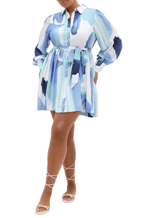 Ezra Tie Waist Long Sleeve Minidress (Plus)