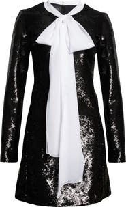 Giambattista Valli Bow Neck Long Sleeve Sequin Minidress