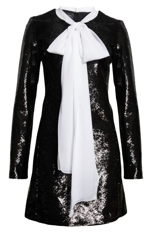 Giambattista Valli Bow Neck Long Sleeve Sequin Minidress In Black