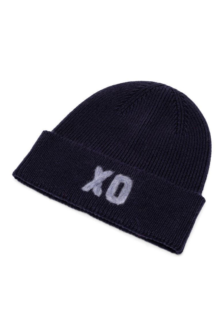 XO Embroidered Beanie, Main, color, NAVY