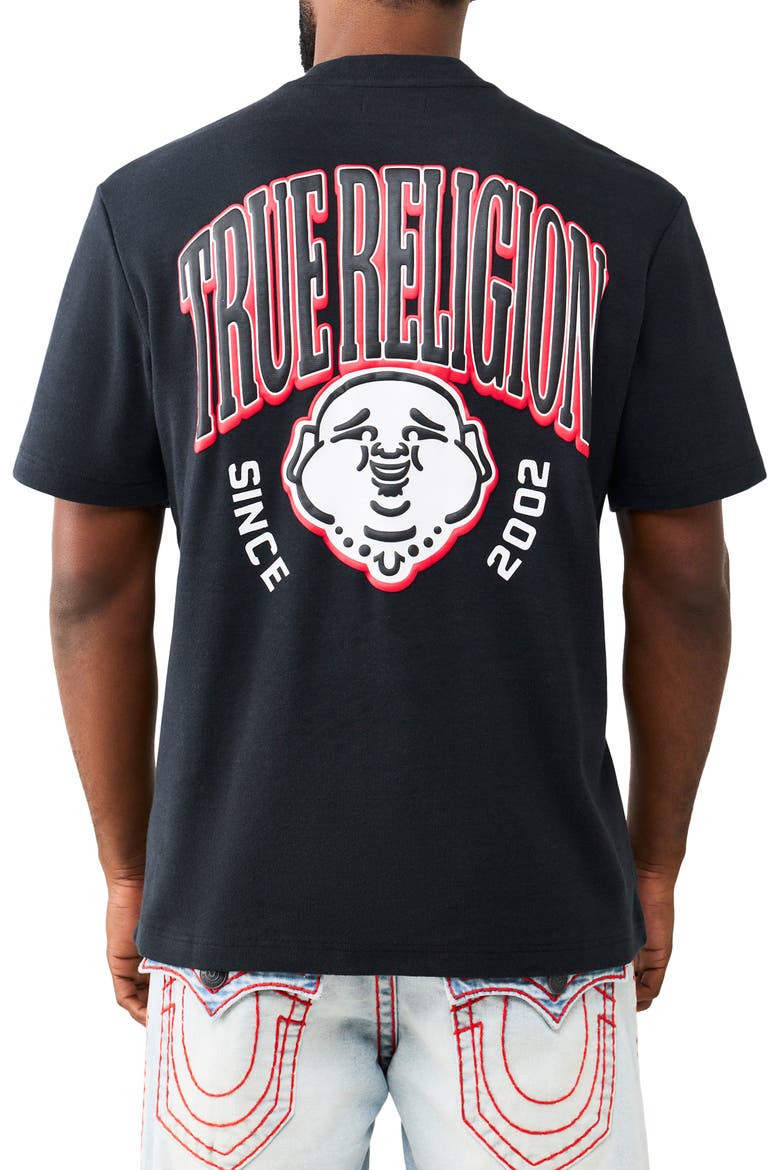 Buddha Cotton Graphic Henley, Alternate, color, JET BLACK