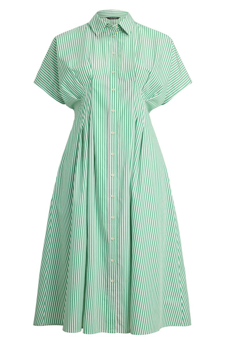 Lauren Ralph Lauren Stripe Gathered Waist Cotton Shirtdress, Alternate, color, Green/ White Multi