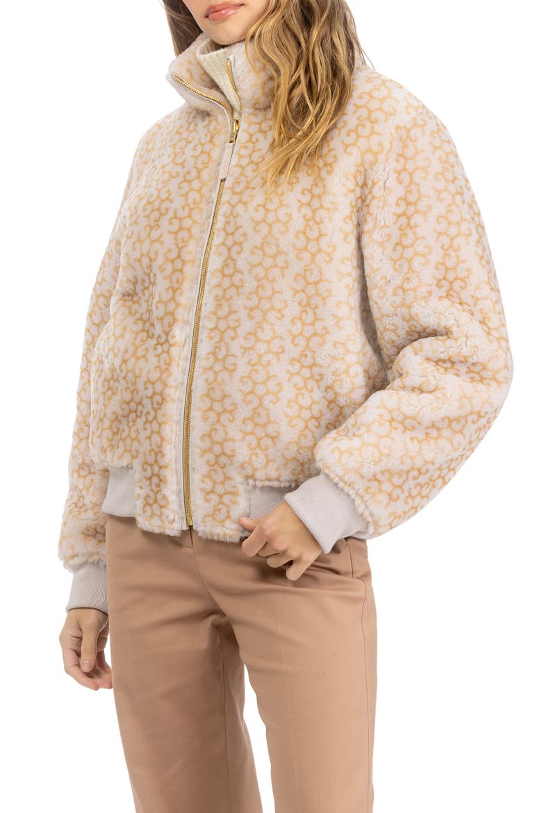Genuine Shearling Insignia Bomber Jacket, Reversible, Alternate, color, CREAM/PALOMINO NSIGNIA/GOLD