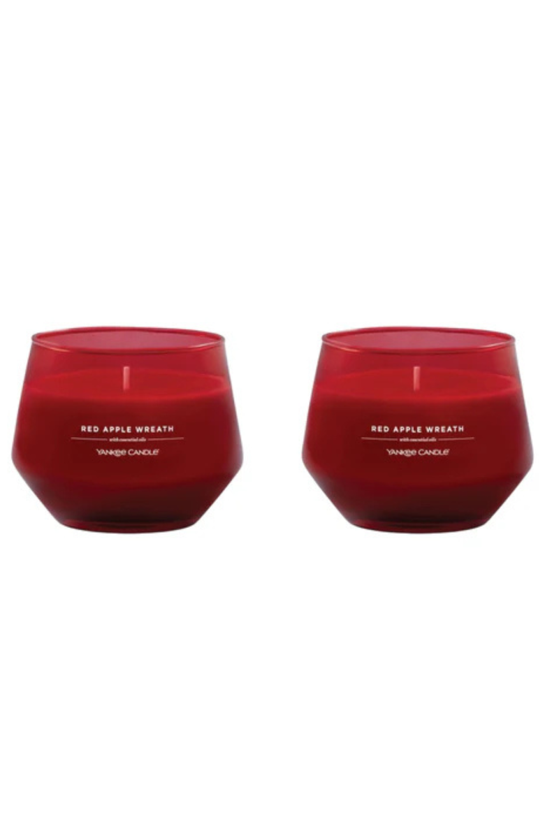 Red Apple Wreath Studio Candle with Essential Oils, Set of 2, Main, color, Red
