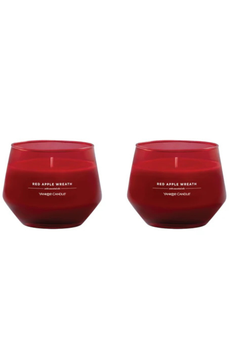 YANKEE CANDLE Red Apple Wreath Studio Candle with Essential Oils, Set of 2, Main, color, Red