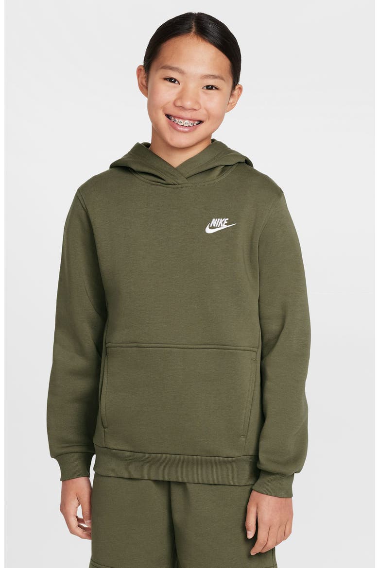 Kids' Club Fleece Hoodie, Main, color, MEDIUM OLIVE/ WHITE