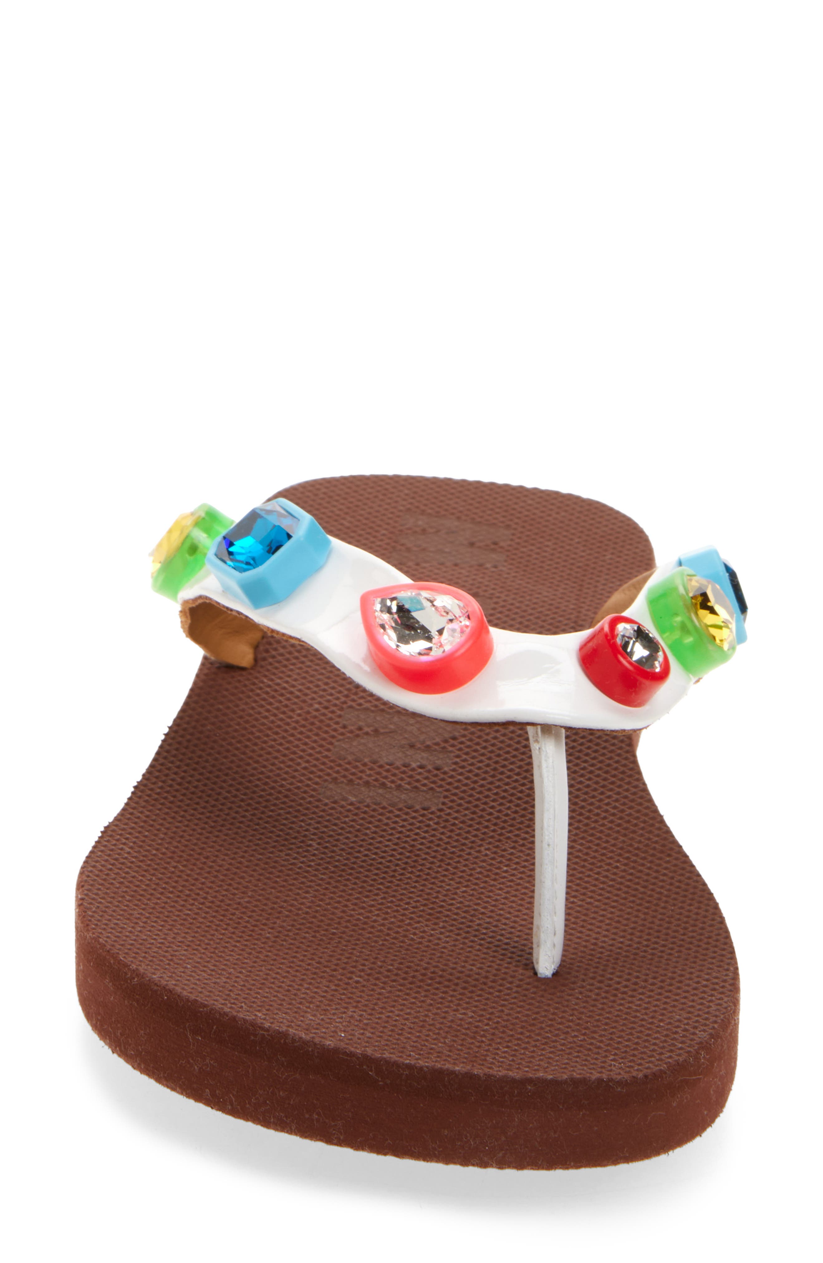 Marni Gem Flip Flop, Alternate, color, Zp216 Lily White/ Brown