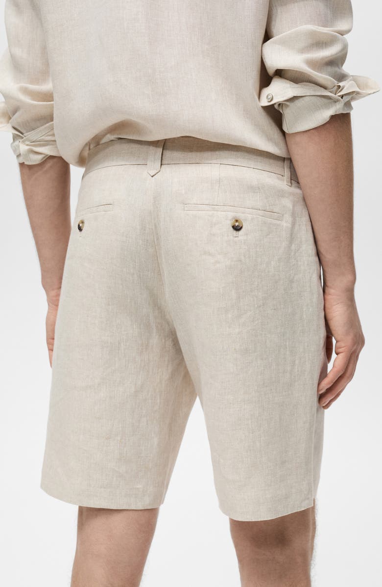 MANGO Slim Fit Flat Front Linen Bermuda Chino Shorts, Alternate, color, Ecru