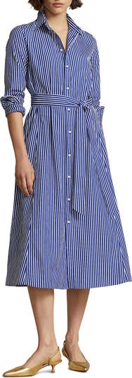 Ralph Lauren☆Striped Tie-Waist Broadcloth Shirtdress ワンピ Lauren Ralph Lauren Women's Striped Tie-Front Broadcloth