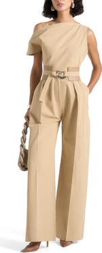 Manière De Voir Valerie Tailored Off Shoulder Jumpsuit With Belt