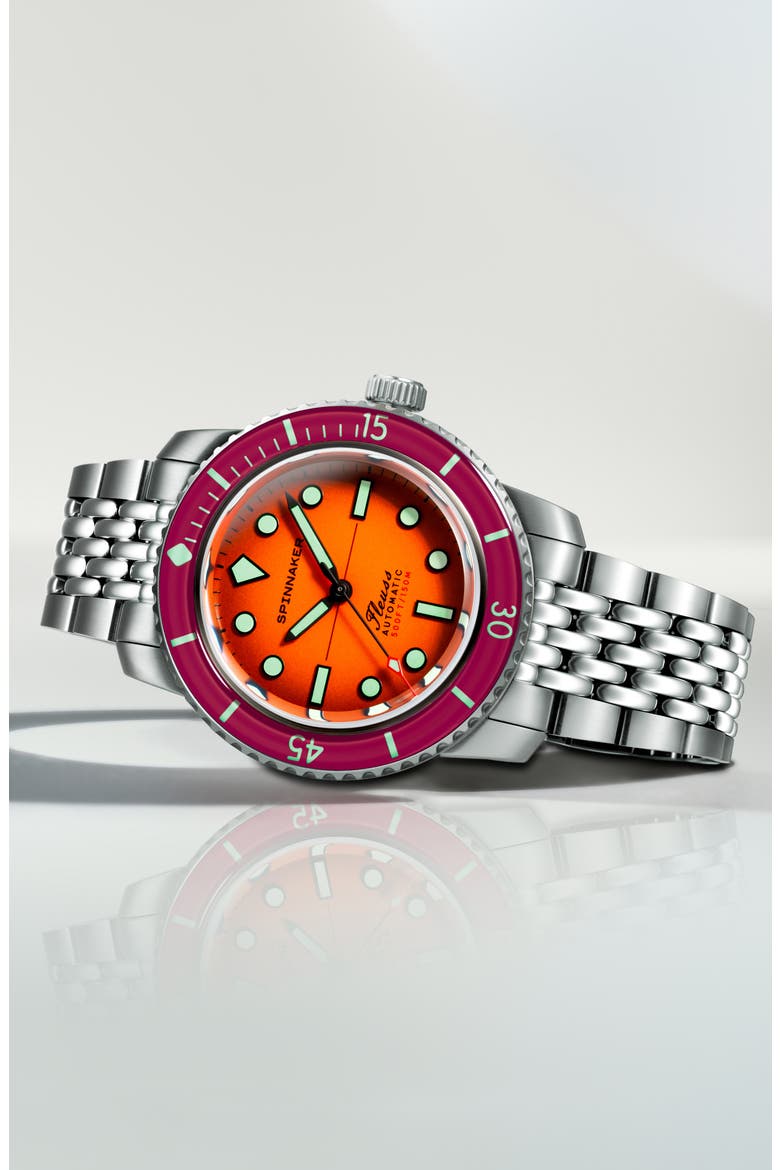 Fleuss 40 Sunset Amber Automatic Bracelet Watch, 40mm, Alternate, color, ORANGE