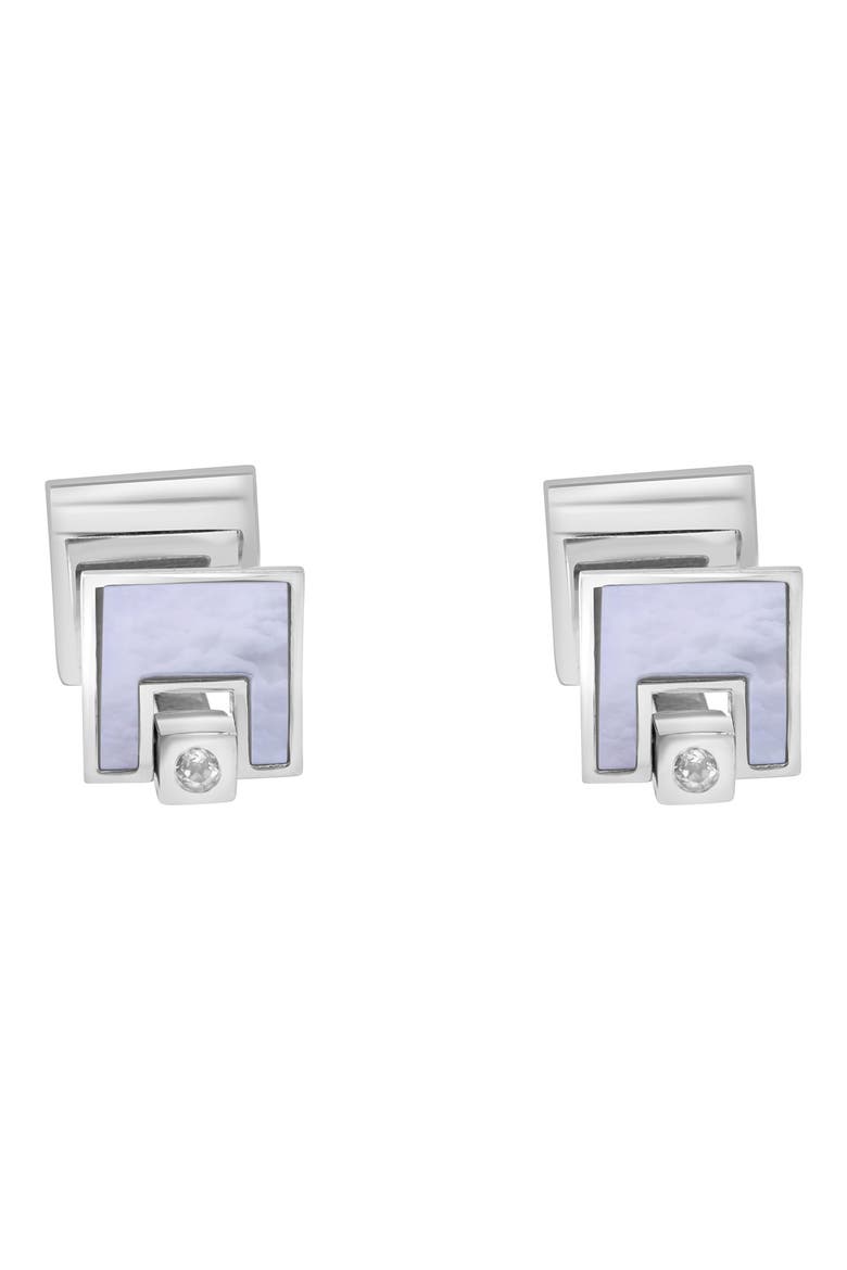 Sterling SIlver White Topaz Cufflinks, Alternate, color, SILVER