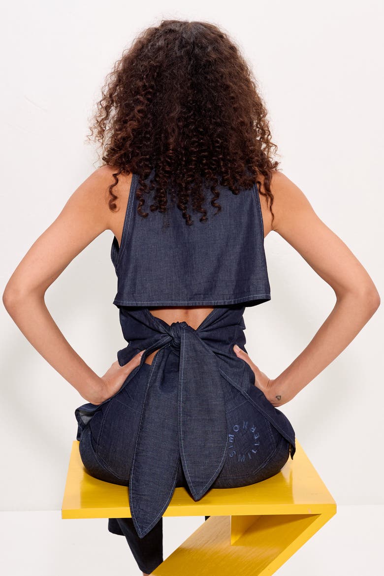 Loch Sleeveless Poplin Tie Back Button Up Shirt, Alternate, color, Indigo